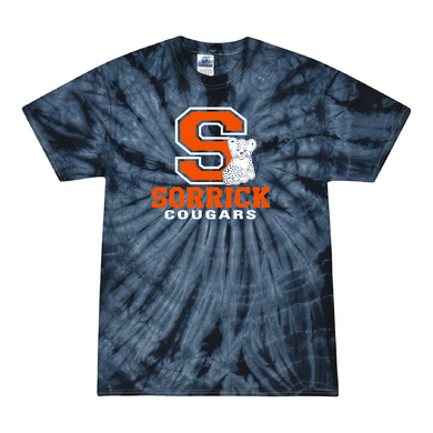 Sorrick - Cougar Block Letter - Short Sleeve T-shirt - Tie Dyed Navy Blue