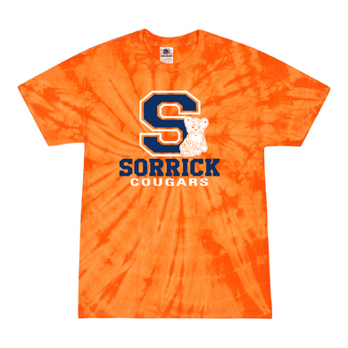 Sorrick - Cougar Block Letter - Short Sleeve T-shirt - Tie Dyed Orange