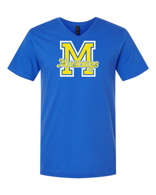 Oak Ridge M is for Mustangs - Short Sleeve V-neck T-shirt - Royal Blue