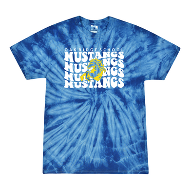 Oak Ridge Mustangs Retro Stacked - Short Sleeve T-shirt - Royal Blue Tie Dyed