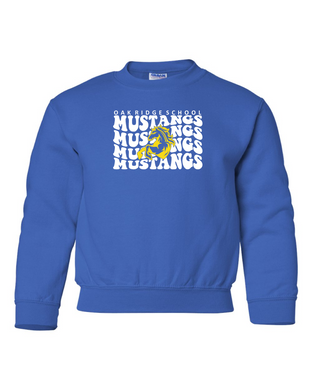 Oak Ridge Mustangs Retro Stacked - Crew Neck - Royal Blue