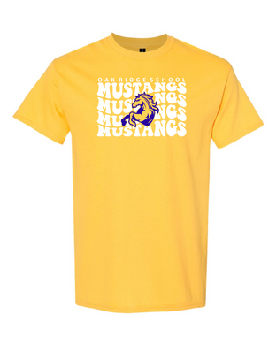 Oak Ridge Mustangs Retro Stacked - Short Sleeve T-shirt - Daisy Yellow