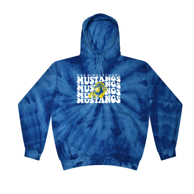 Oak Ridge Mustangs Retro Stacked - Hoodie - Royal Blue Tie Dyed