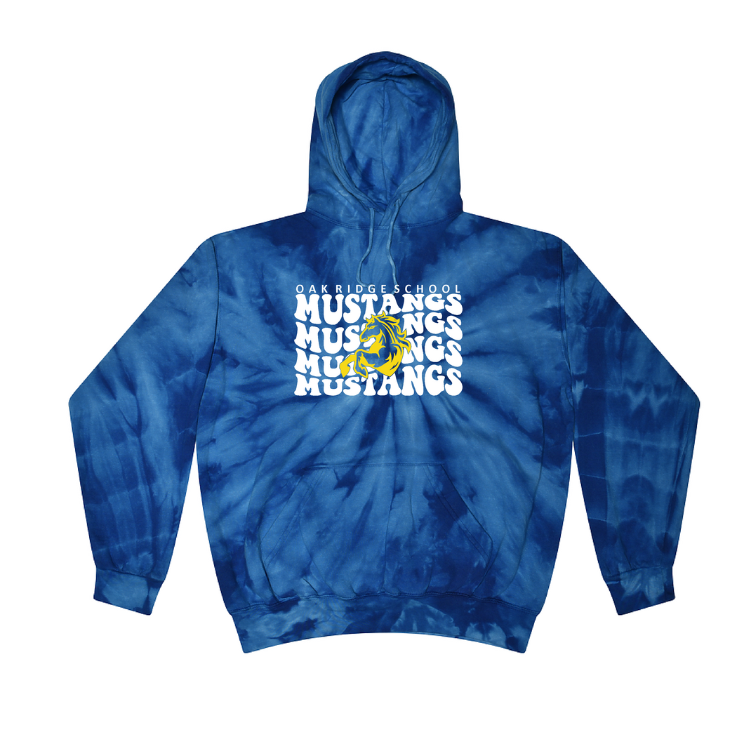 Oak Ridge Mustangs Retro Stacked - Hoodie - Royal Blue Tie Dyed
