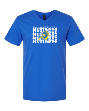 Oak Ridge Mustangs Retro Stacked - Short Sleeve V-neck T-shirt - Royal Blue