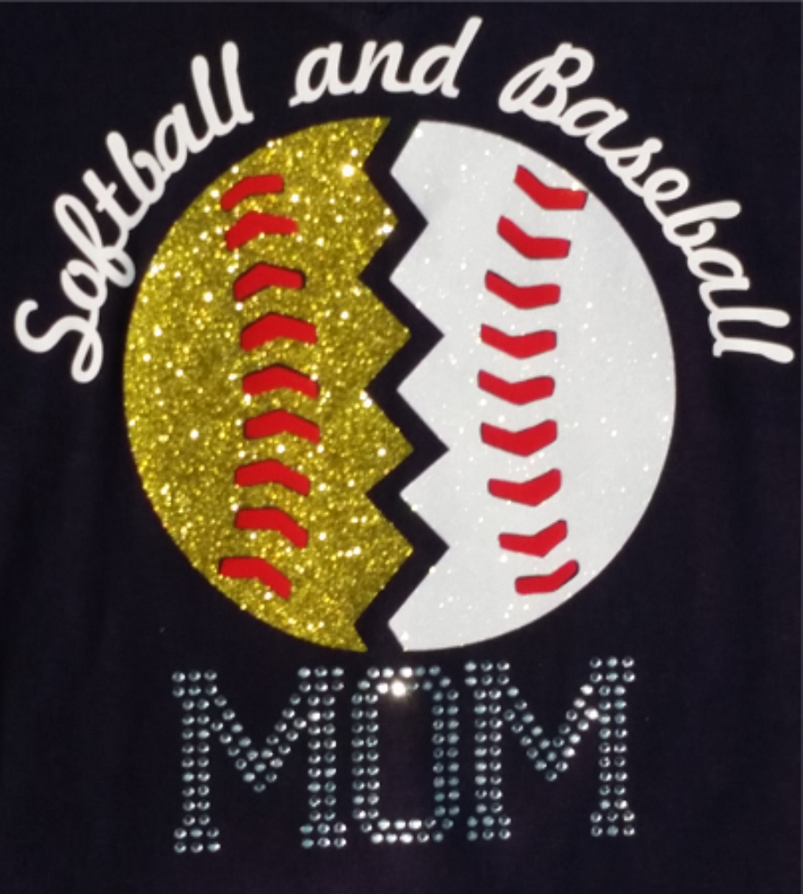 Softball & Baseball Mom w Bats - Glitter & Vinyl Design